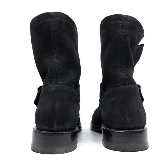 Frye Boots Natalie Short Engineer Boot Black Nubuck Leather Ankle Riding Booties - Picture 6 of 11